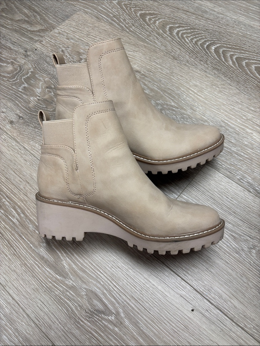 Dolce Vita Women's Cream Lug Heel Boots - Neutral Suede Ankle Boot